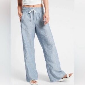 Athleta Pants Cabo Linen Wide Leg Pants Women’s Size 12 Drawstring Waist Zip HH
